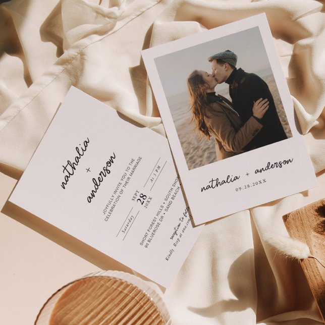 Minimalist Rustic Photo Script Wedding Invitation (Creator Uploaded)