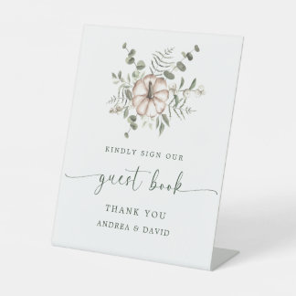 Minimalist Rustic Pumpkin Wedding Guest Book Sign