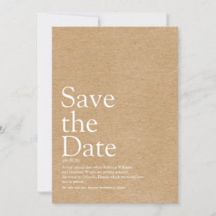 Minimalist Rustic Save the Date Definition Invitation