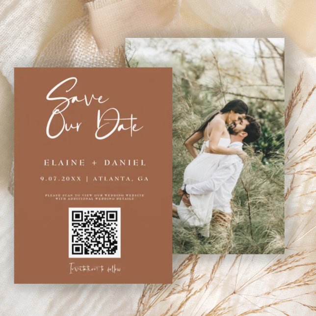 Minimalist Rustic Script QR Code Photo Save The Date (Creator Uploaded)