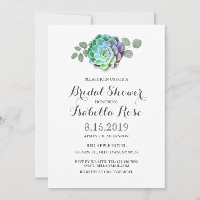 Minimalist Rustic Succulent Bridal Shower Cards (Front)