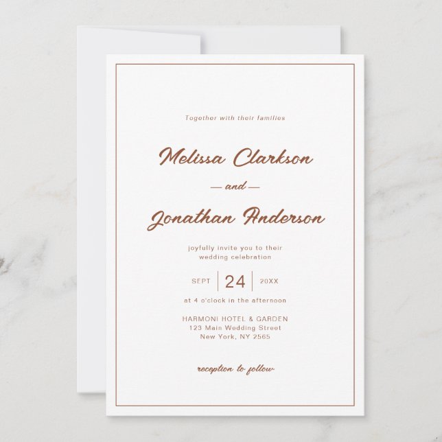 Minimalist Rustic Terracotta Border Script Wedding Invitation (Front)
