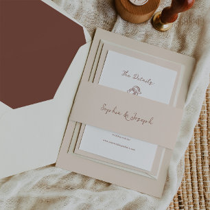 Minimalist Rustic Wedding   Neutral and Brown Invitation Belly Band
