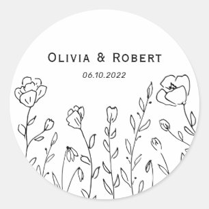 Minimalist Rustic Wildflower Wedding Classic Round Classic Round Sticker