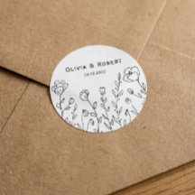Minimalist Rustic Wildflower Wedding Classic Round