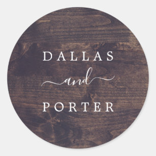 Minimalist Rustic Wood Wedding Envelope Classic Round Sticker