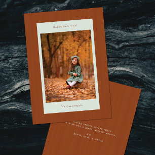 Minimalist Rustic Woodgrain Photo Happy Fall Holiday Card