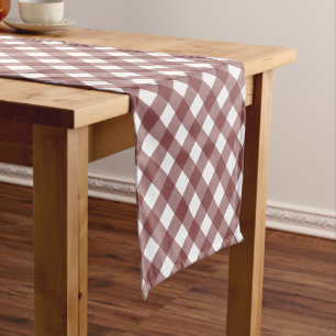 Minimalist Rusty Red Gingham Plaid Pattern Short Table Runner