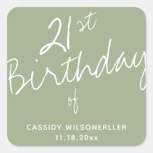 Minimalist Sage 21st Birthday Square Sticker