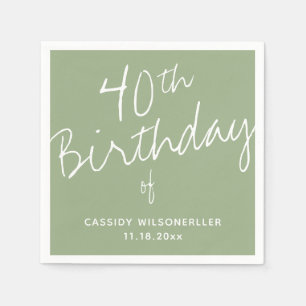 Minimalist Sage 40th Birthday Napkin