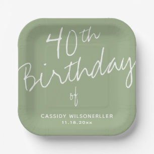 Minimalist Sage 40th Birthday Paper Plate