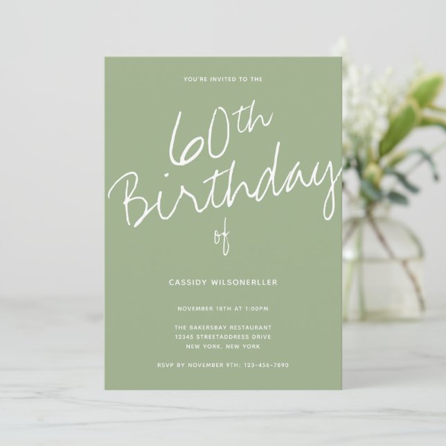 Minimalist Sage 60th Birthday Invitation (Standing Front)