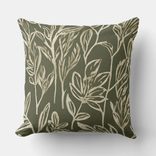 Minimalist Sage and Beige Botanical Leaf Cushion