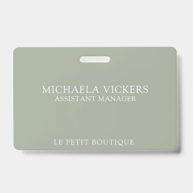 Minimalist Sage and White Professional Business ID Badge (Front)