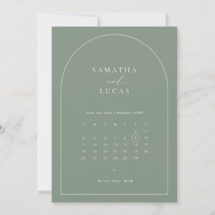 Minimalist sage arch calendar Save the Date Invitation