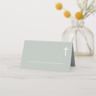 Minimalist Sage baptism place cards