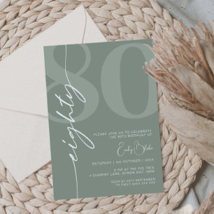 Minimalist Sage Eighty 80th Birthday Party Invitation