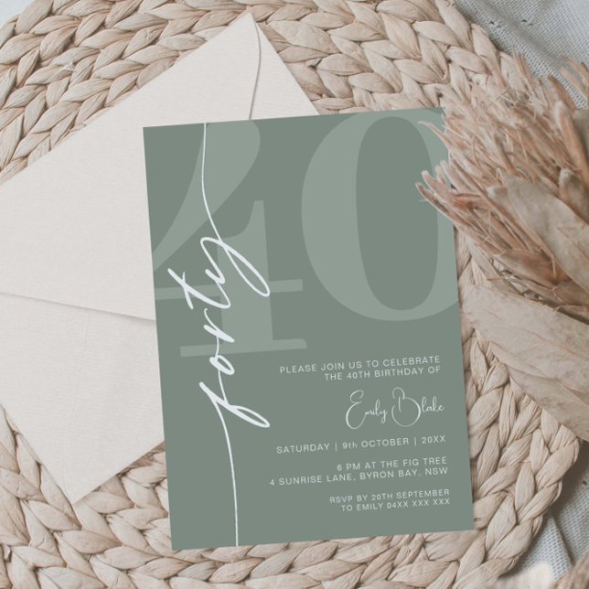 Minimalist Sage Forty 40th Birthday Party Invitation (Creator Uploaded)