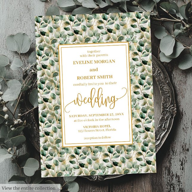 Minimalist sage gold eucalyptus wedding invitation (Minimalist sage gold eucalyptus wedding invitation

)