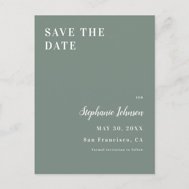 Minimalist Sage Green and White Bridal Shower      Announcement Postcard (Front)