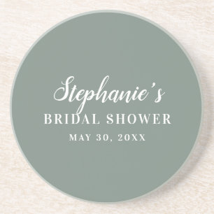 Minimalist Sage Green and White Bridal Shower      Coaster