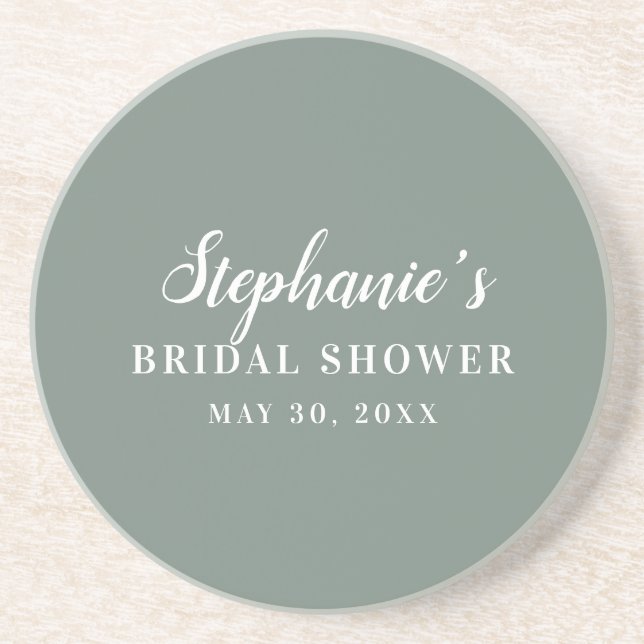 Minimalist Sage Green and White Bridal Shower      Coaster (Front)