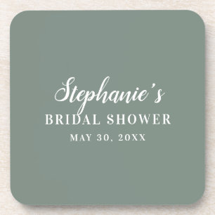Minimalist Sage Green and White Bridal Shower      Coaster