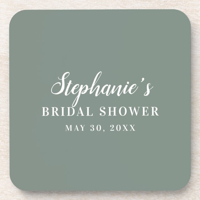 Minimalist Sage Green and White Bridal Shower      Coaster (Front)