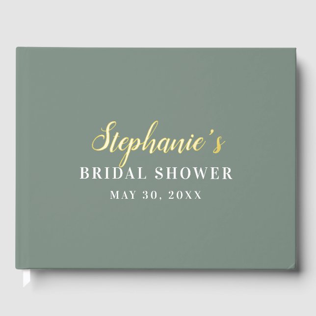 Minimalist Sage Green and White Bridal Shower      Guest Book (Front)
