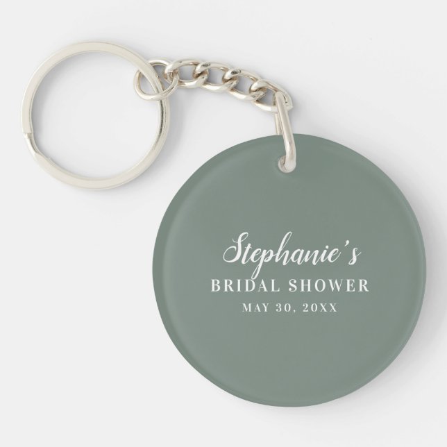 Minimalist Sage Green and White Bridal Shower      Key Ring (Front)