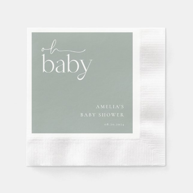 Minimalist Sage Green Baby Shower Napkin (Front)