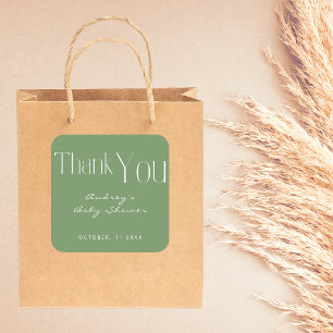 Minimalist Sage Green Baby Shower Thank You Square Sticker