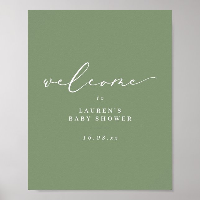 Minimalist Sage Green Baby Shower Welcome Poster (Front)