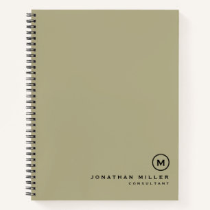 Minimalist Sage Green Black Monogram Notebook