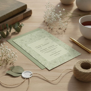 Minimalist sage green bohemian floral invitation