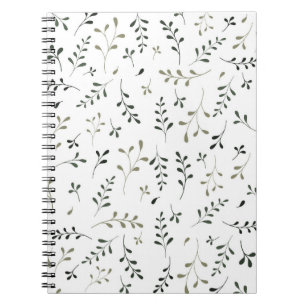 Minimalist Sage Green Botanical Leaf Pattern Notebook