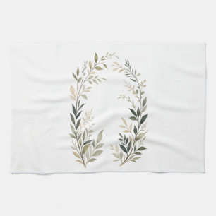 Minimalist Sage Green Botanical Wreath Leaf Greene Tea Towel