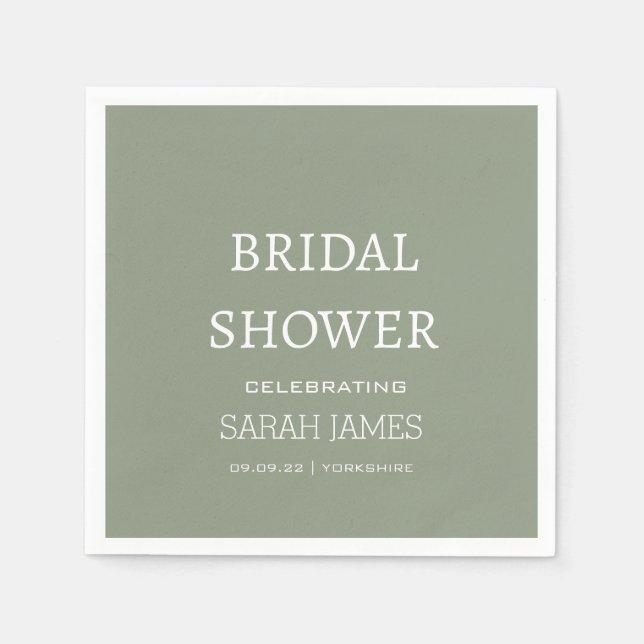 Minimalist Sage Green Bridal Shower Party  Napkin (Front)