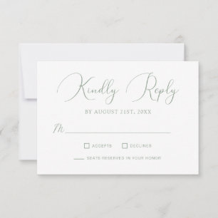 Minimalist Sage Green Calligraphy Script Wedding RSVP Card