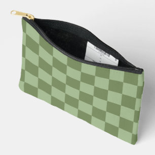 Minimalist Sage Green Checkerboard Pattern Accessory Pouch