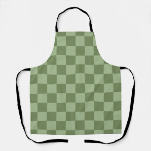 Minimalist Sage Green Checkerboard Pattern Apron