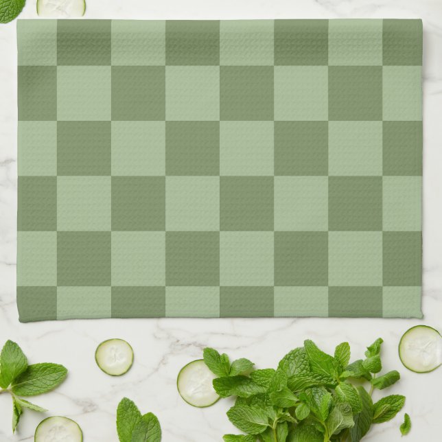 Minimalist Sage Green Chequerboard Pattern Tea Towel (Folded)