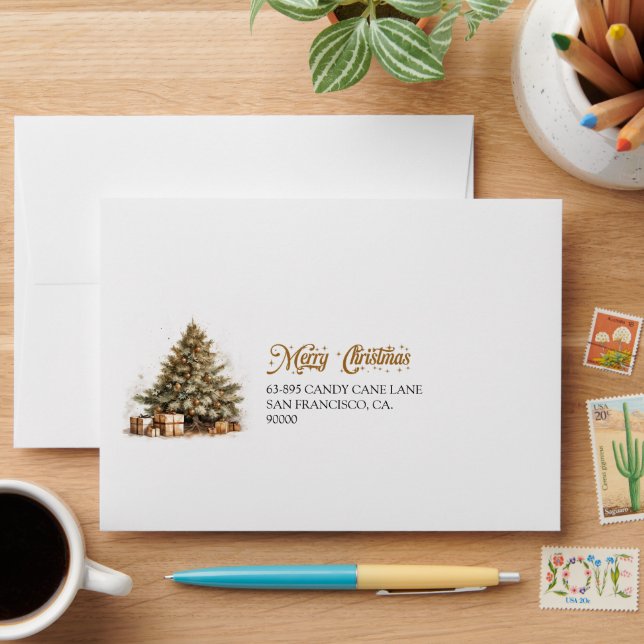 Minimalist sage green copper Christmas tree rusty Envelope (Desk)