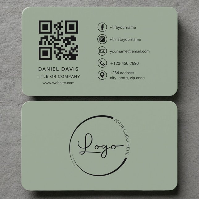 Minimalist Sage Green Corporate QR Code Business Card (Creator Uploaded)
