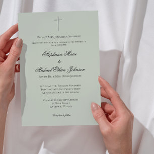 MINIMALIST Sage Green Cross Formal Wedding Invitation