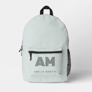 Minimalist Sage Green Custom Monogram Geometric Printed Backpack