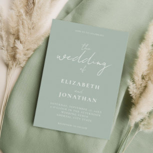 Minimalist Sage Green Elegant Calligraphy Wedding Invitation