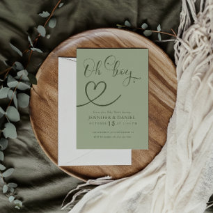 Minimalist Sage Green Elegant Oh Boy  Invitation
