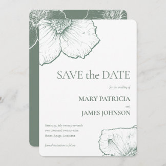 Minimalist Sage Green Floral Modern Wedding Save The Date