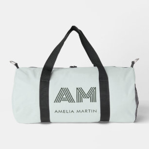Minimalist Sage Green Geometric Custom Monogram Duffle Bag